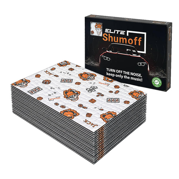 Shumoff Jack Sound Deadening - 25 PCs Self-Adhesive Automotive Sound Deadening - 2mm (79 mil) High-Adhesion Aluminum & Bitumen Mastic - Car Noise Reduction 26.9 Sqft Coverage - Sheet Size 14.56"L x 10.62"W