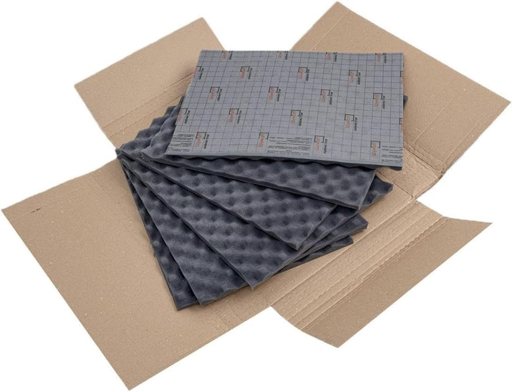Shumoff Practik Flex A15 Sound Absorbing Foam – 6 Self-Adhesive Polyurethane Sheets 15mm (591 mil) Thick - Wave-Cut Noise Reduction Sealant - Sound Deadening Foam 12.1 Sqft Coverage - Sheet Size 19"L x 14"W
