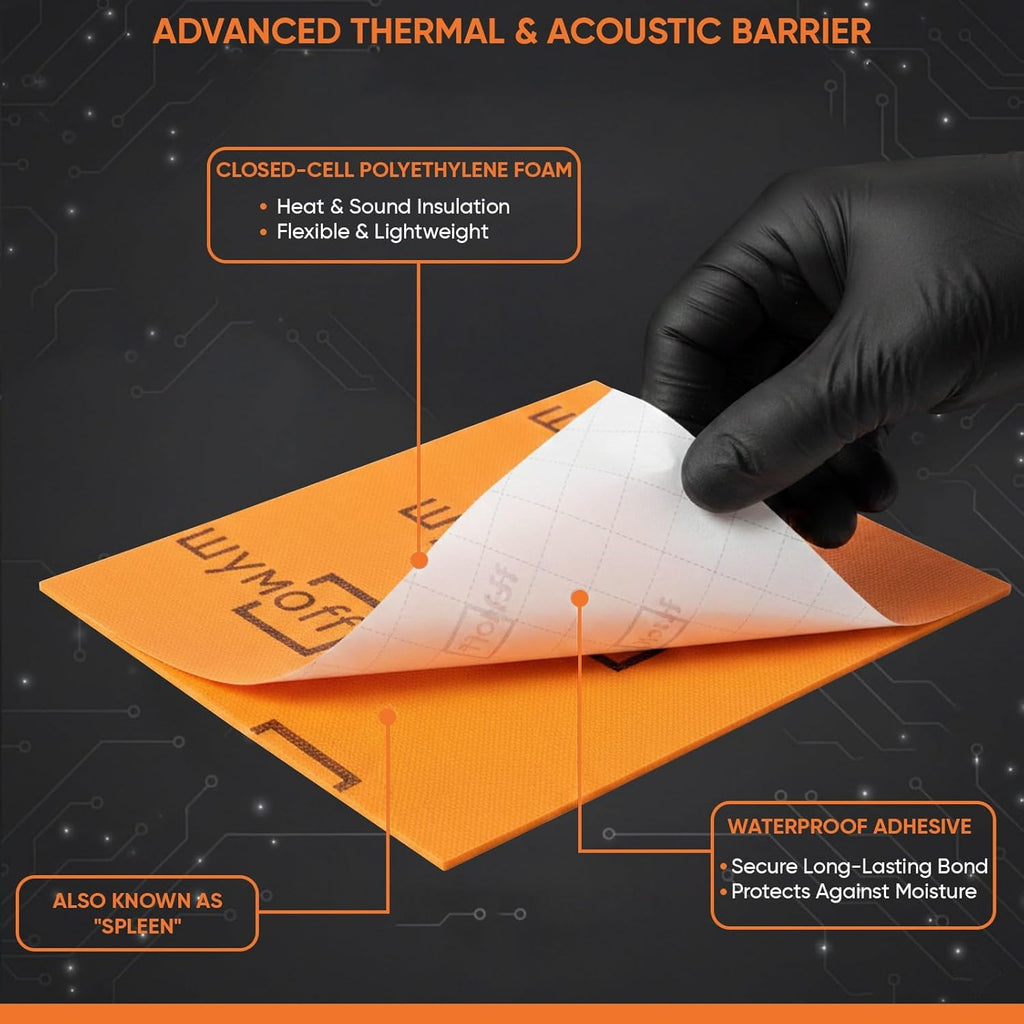 Shumoff P4V Sound Deadening Foam – 5 PCs Self-Adhesive Waterproof Closed-Cell Polyethylene Foam 4mm (157 mil) Thick - Heat Resistant 22.6 Sqft Coverage - Second Layer Noise Control - Sheet Size 29.5"L x 22"W