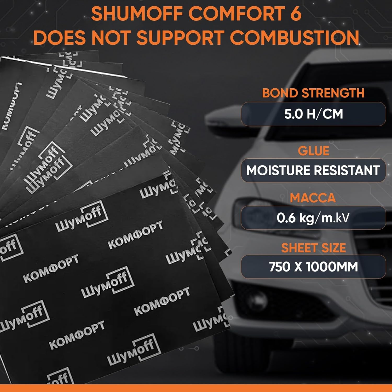 Shumoff Comfort 6 Car Sound Deadening Foam - 5 PCs Heat & Noise Insulation Mat - 6mm (236 mil) 40.3 Sqft Waterproof Car Sound Absorbing Foam - Fire-Resistant Closed-Cell Structure - Sheet Size 39"L x 29"W