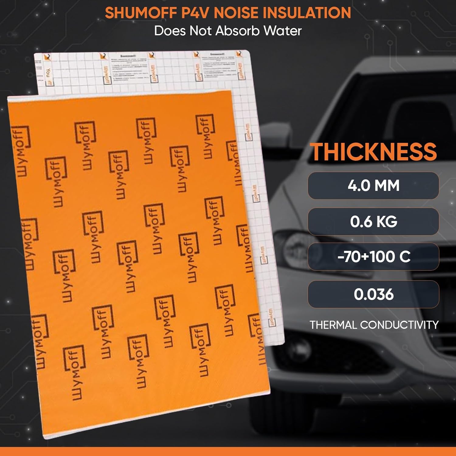 Shumoff P4V Sound Deadening Foam – 5 PCs Self-Adhesive Waterproof Closed-Cell Polyethylene Foam 4mm (157 mil) Thick - Heat Resistant 22.6 Sqft Coverage - Second Layer Noise Control - Sheet Size 29.5"L x 22"W