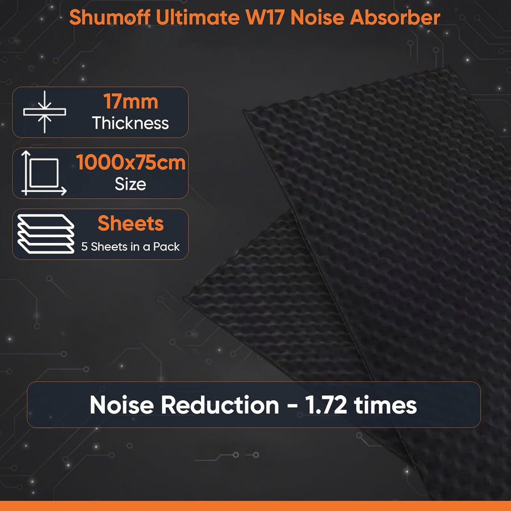 Shumoff Ultimat W17 Car Sound Absorbing Foam - 5 PCs Self-Adhesive Polyurethane Sheets 17mm (669 mil) Thick - Car Noise Reduction Foam 40.3 Sqft Coverage - Self-Adhesive Acoustic Insulation - Sheet Size 39.7"L x 29.5"W