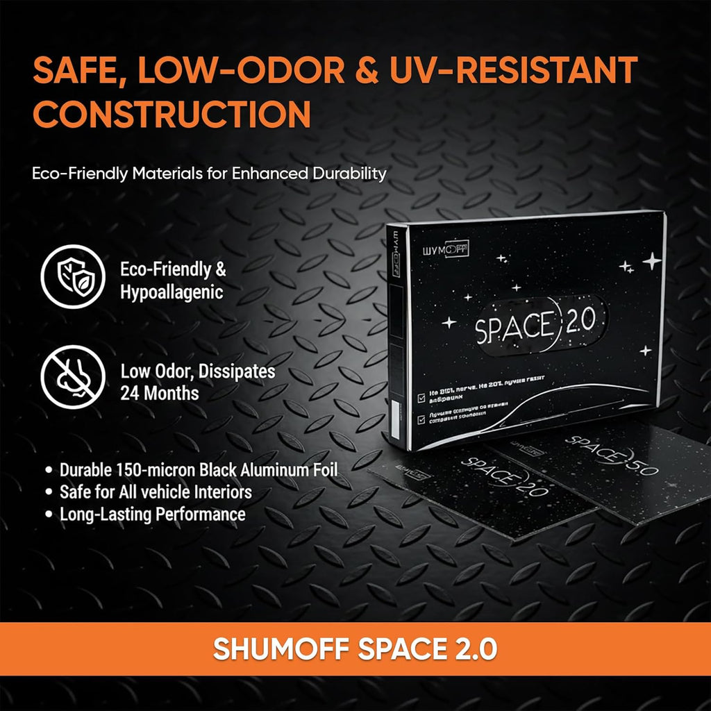 Space 2.0 Car Sound Deadening & Vibration Damping Mat – 20 PCs Self-Adhesive Mastic Sheets 250×370 mm - Surface-Safe, Moisture & Heat Resistant - Strong Adhesion to Metal & Plastic