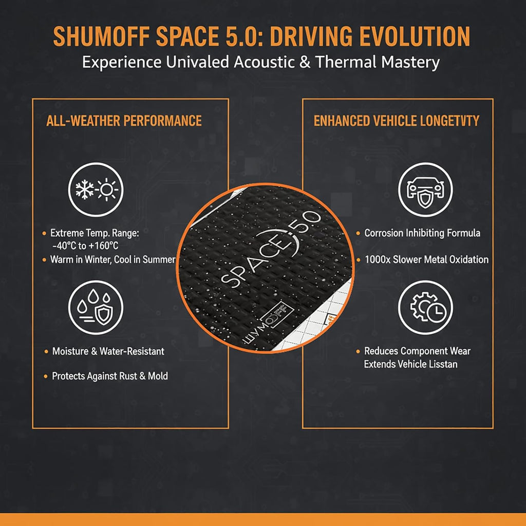 Space 5.0 Car Sound Deadening Mat – 10 PCs Vibration Damping Sheet 250×370 mm, Aluminum & Bitumen - Vibration Reduction & High Adhesion Sheet 5mm Multilayer - Heat Resistant (-45°C to +120°C)