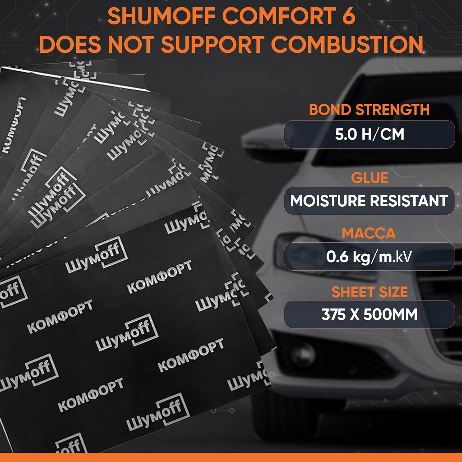 Shumoff Comfort 6 Car Sound Deadening Foam – 6 PCs Heat & Noise Insulation Mat – 6mm (236 mil) 12.1 Sqft Waterproof Soundproofing Foam – Fire-Resistant Closed-Cell Structure - Sheet Size 14.6"L x 19.69"W