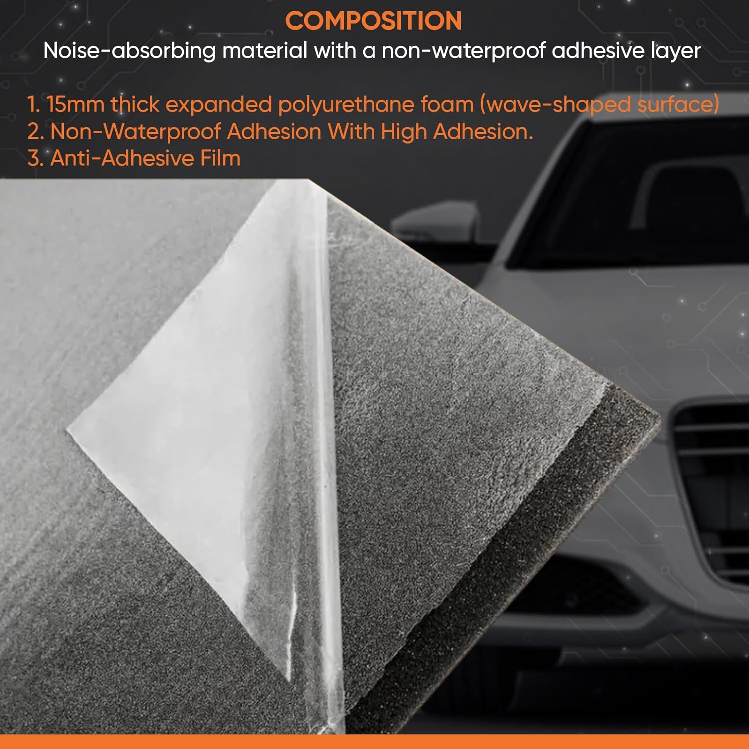 Shumoff Practik Flex A15 Sound Absorbing Foam – 6 Self-Adhesive Polyurethane Sheets 15mm (591 mil) Thick - Wave-Cut Noise Reduction Sealant - Sound Deadening Foam 12.1 Sqft Coverage - Sheet Size 19"L x 14"W