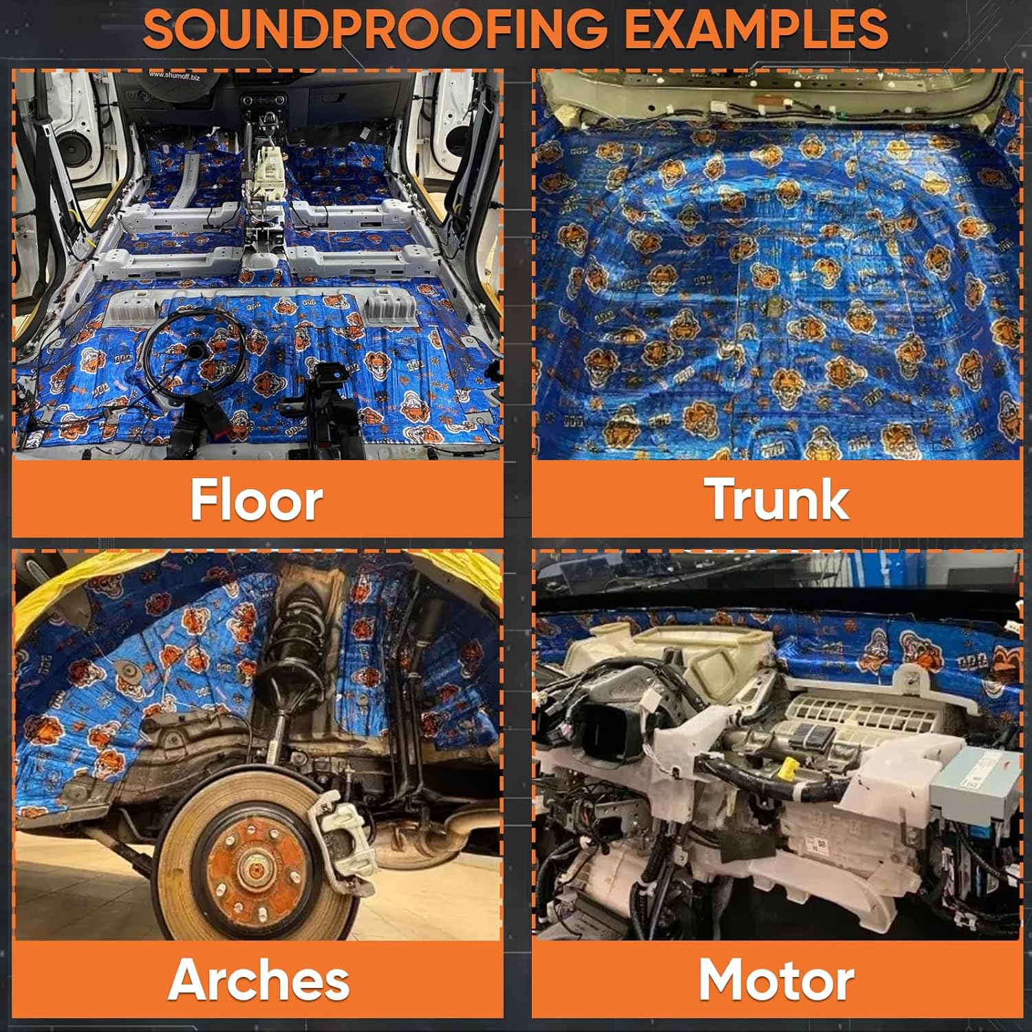 Shumoff Super Jack Sound Dampening – 13 Sheets Self-Adhesive Car Sound Deadener- 3.6mm (142 mil) High-Adhesion Aluminum & Bitumen Mastic - Car Noise Reduction 14 Sqft Coverage - 14.6"L x 10.6"W