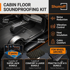 Shumoff Cabin Floor Soundproofing Kit – 3 Pack of Super Jack Vibration Damping, 1 Pack of Comfort 6 Heat & Sound Insulation & 1 Pack of Practik Flex A15 Acoustic Foam | Complete Floor Insulation Kit for Cars & SUVs