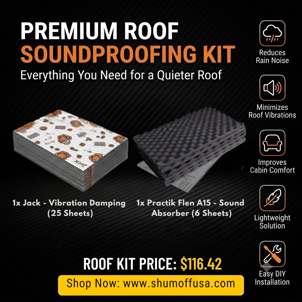 Shumoff Premium Car Roof Soundproofing Kit – 2-Layer Roof Insulation Set with JACK Vibration Damping Material & Practik Flex A15 Acoustic Foam for DIY Automotive Roof Installation